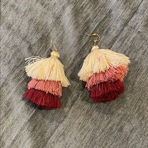 Elegant Tassel Earrings in Cream, Pink, and Red